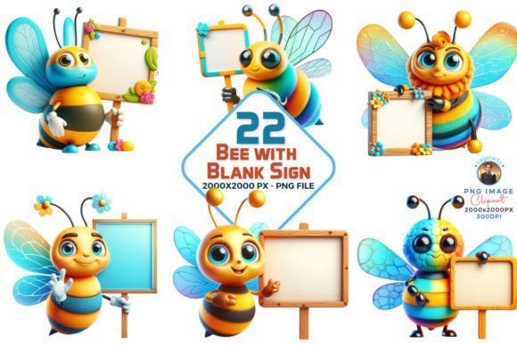 Download Bee with a Blank Sign Clipart Bundle - Blank sign Collection