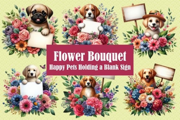 Download Flower Bouquet- Pet Holding a Blank Sign - Blank sign Collection